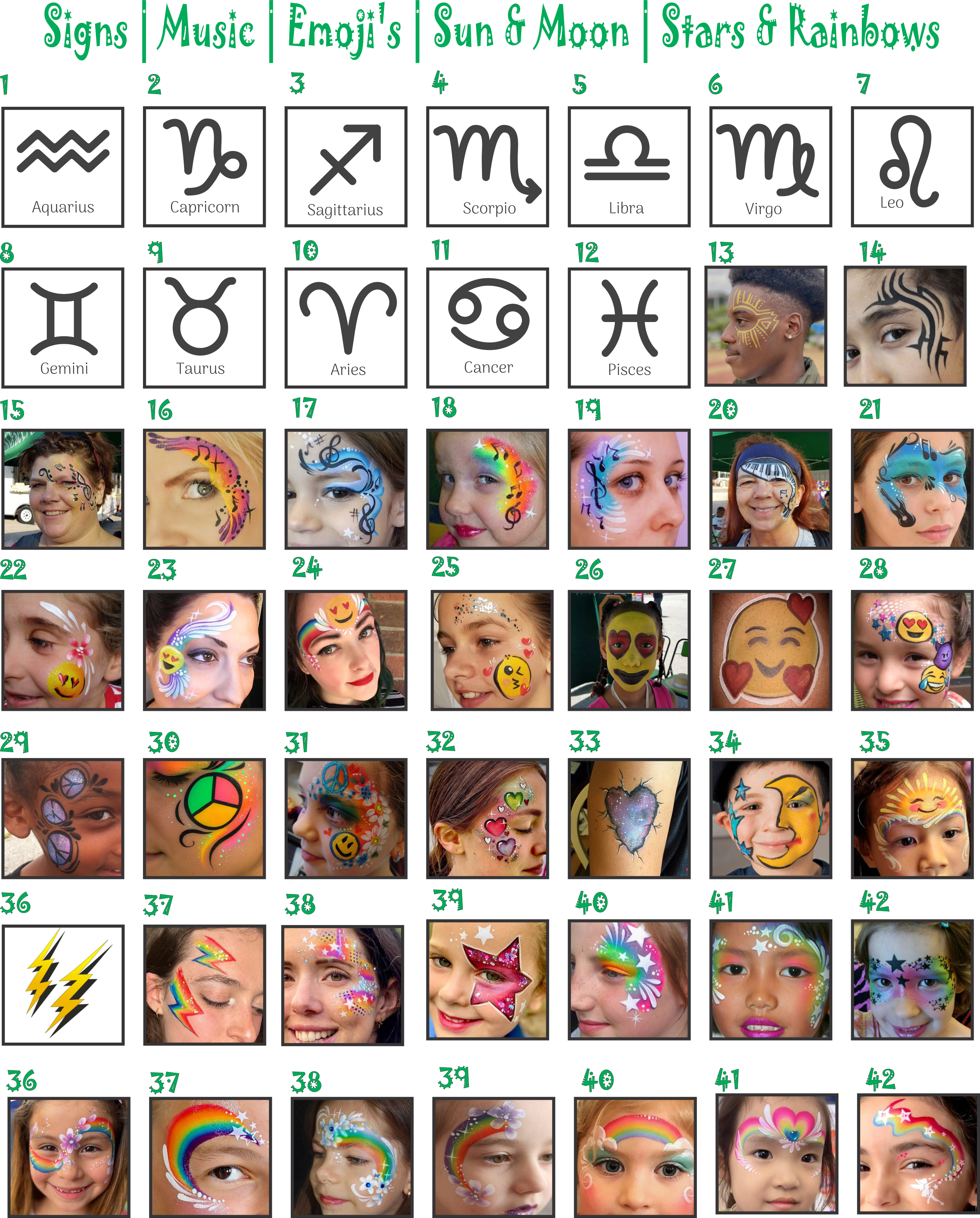 Symbols, Music and Emoji Face Painting Designs